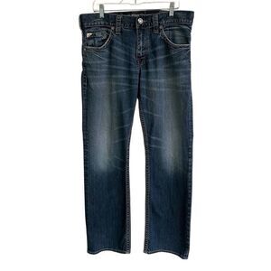 Silver ZAC Jeans Mens 34 Blue Relaxed Fit Straight Leg Whiskered Med Wash